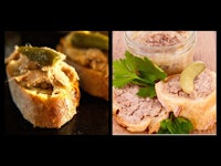two pictures of bread with tuna and pickles